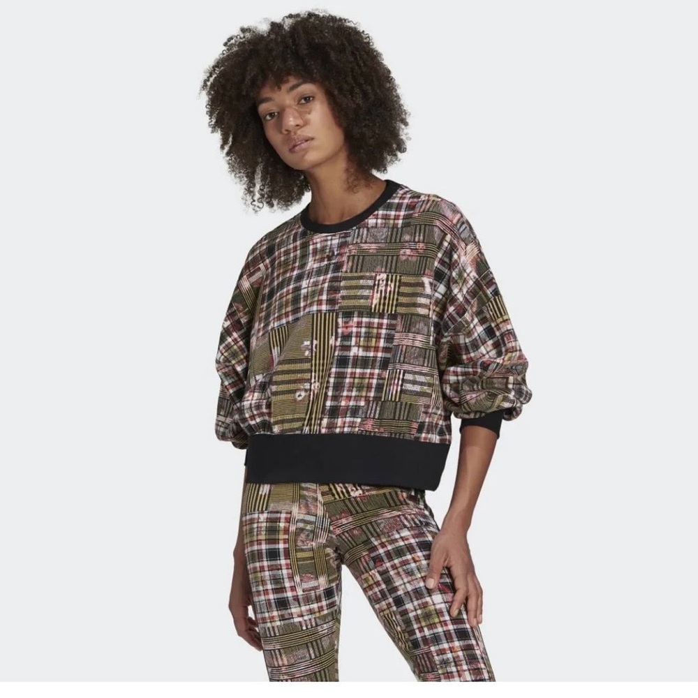 Trendy Plaid Patchwork Adidas HER Studio London Sweatshirt XXS - Picture 2 of 14